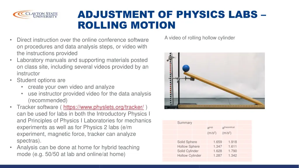 adjustment of physics labs rolling motion