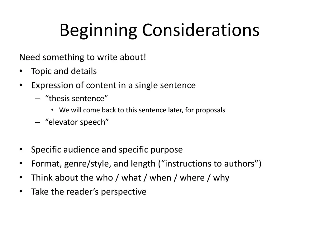 beginning considerations