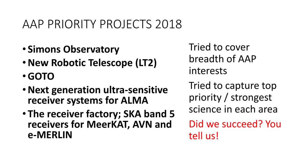 aap priority projects 2018