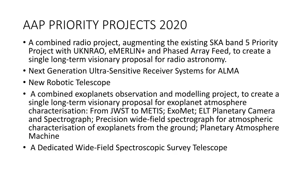 aap priority projects 2020