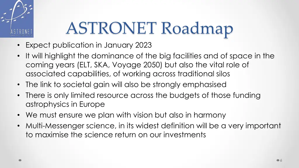 astronet roadmap expect publication in january