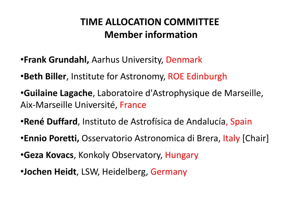 time allocation committee member information