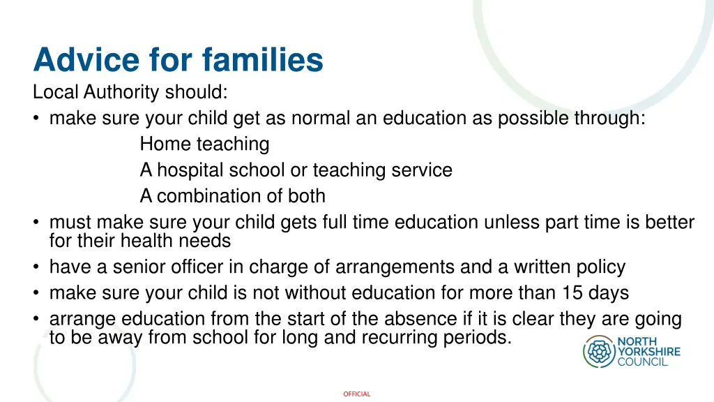 advice for families local authority should make