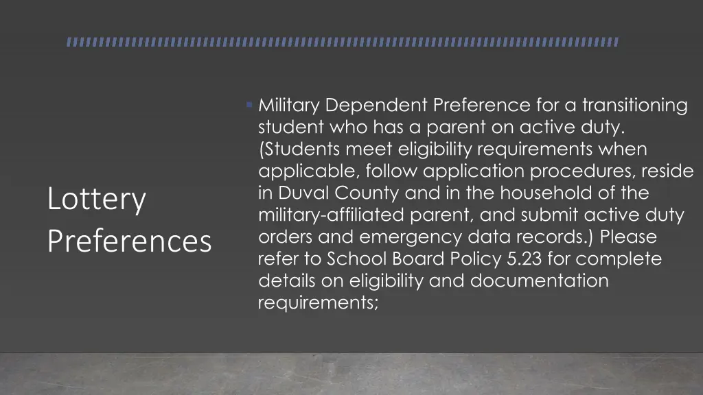 military dependent preference for a transitioning