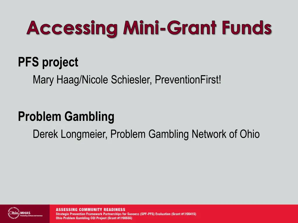 accessing mini grant funds