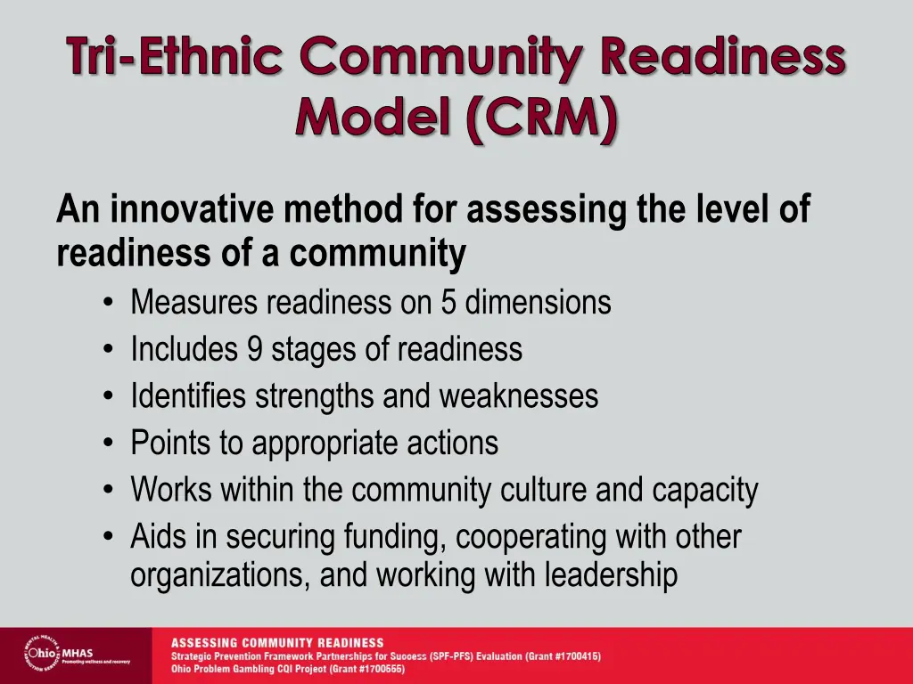 tri ethnic community readiness model crm