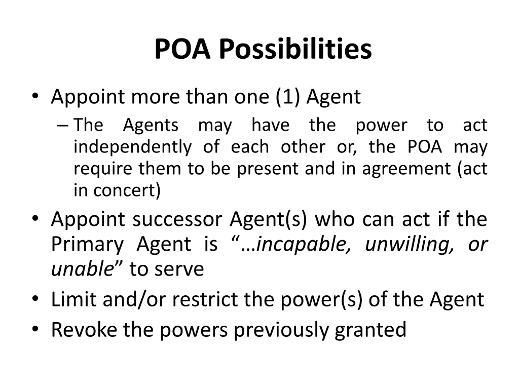 poa possibilities