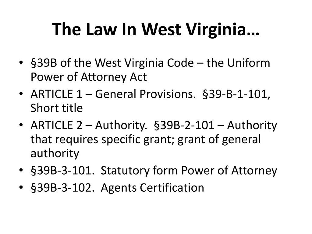 the law in west virginia