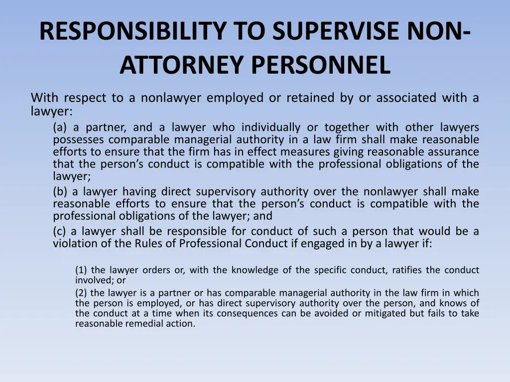 responsibility to supervise non attorney personnel