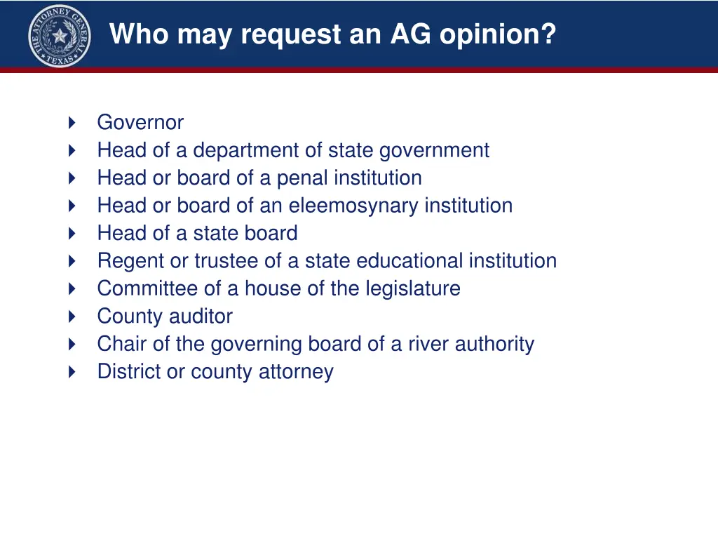 who may request an ag opinion