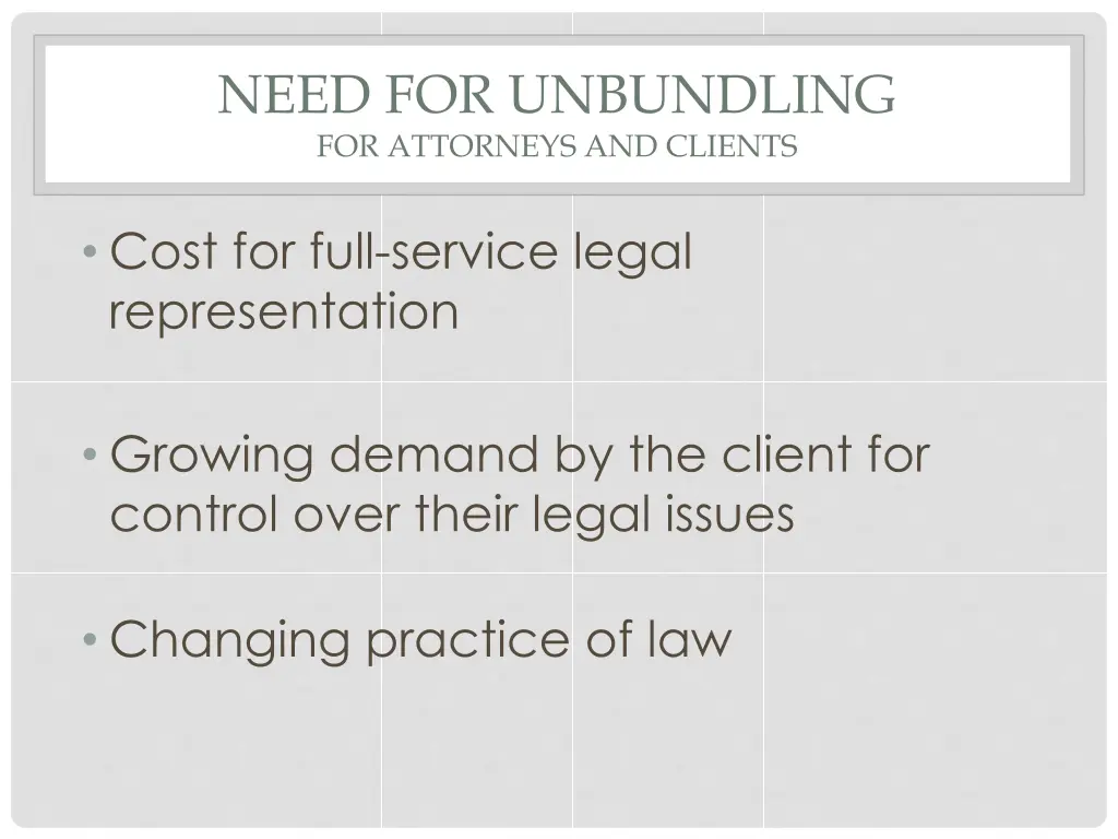 need for unbundling for attorneys and clients