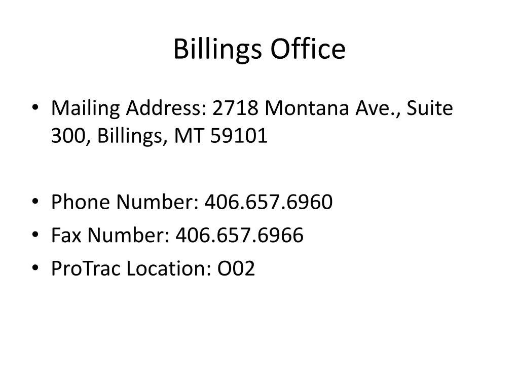 billings office