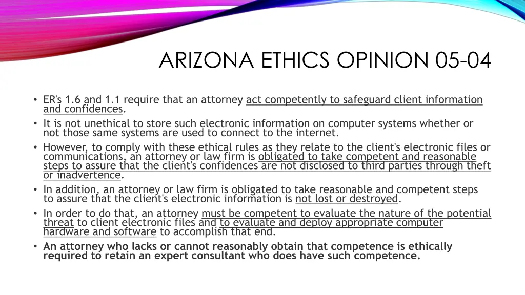 arizona ethics opinion 05 04