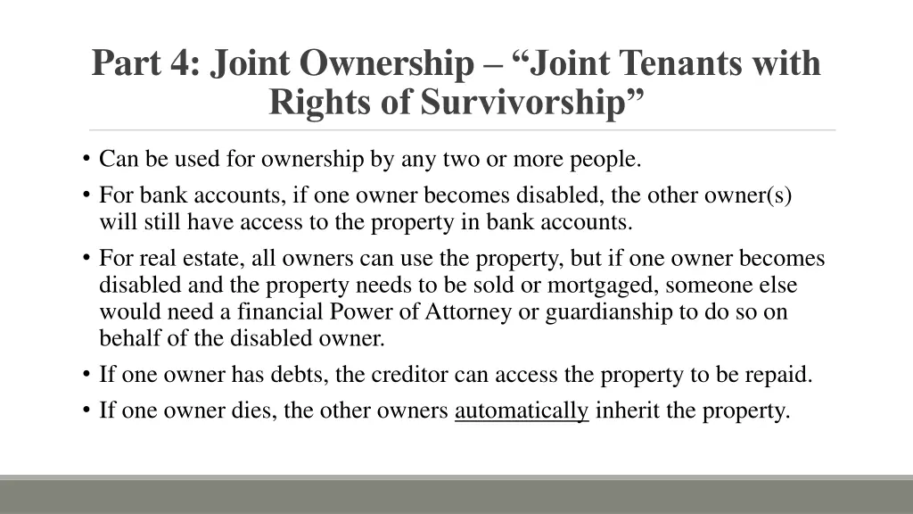 part 4 joint ownership joint tenants with rights