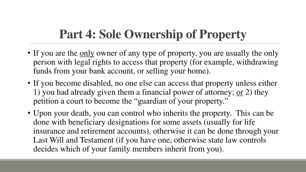 part 4 sole ownership of property