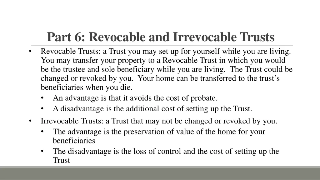 part 6 revocable and irrevocable trusts revocable