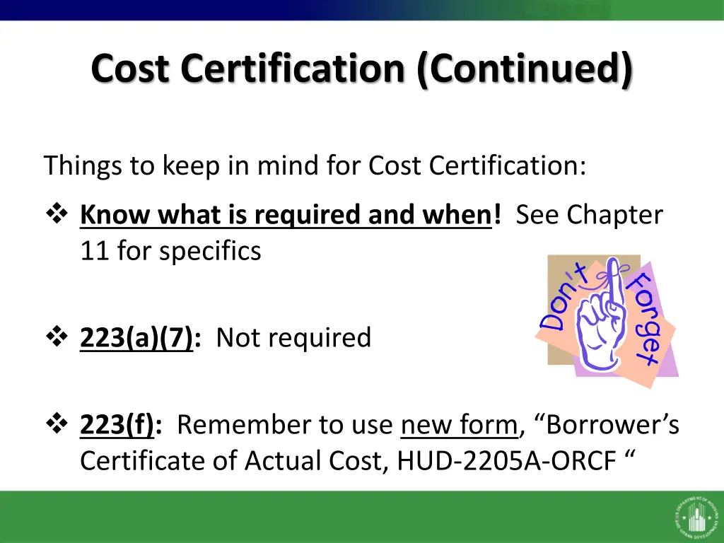 cost certification continued