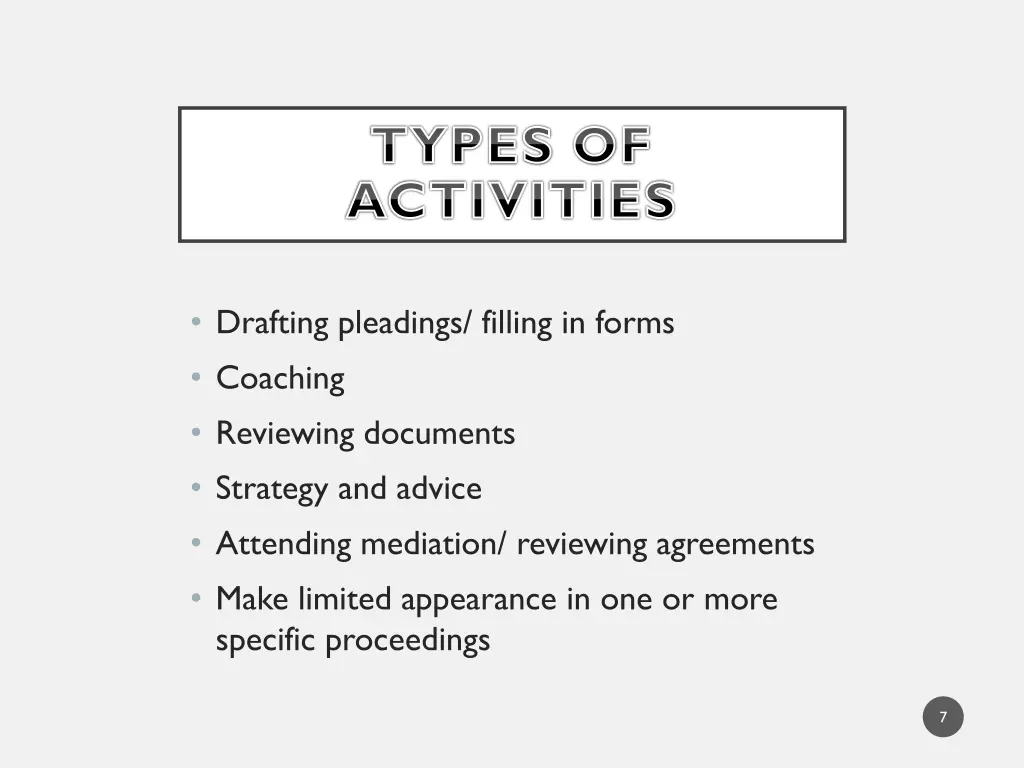 types of activities