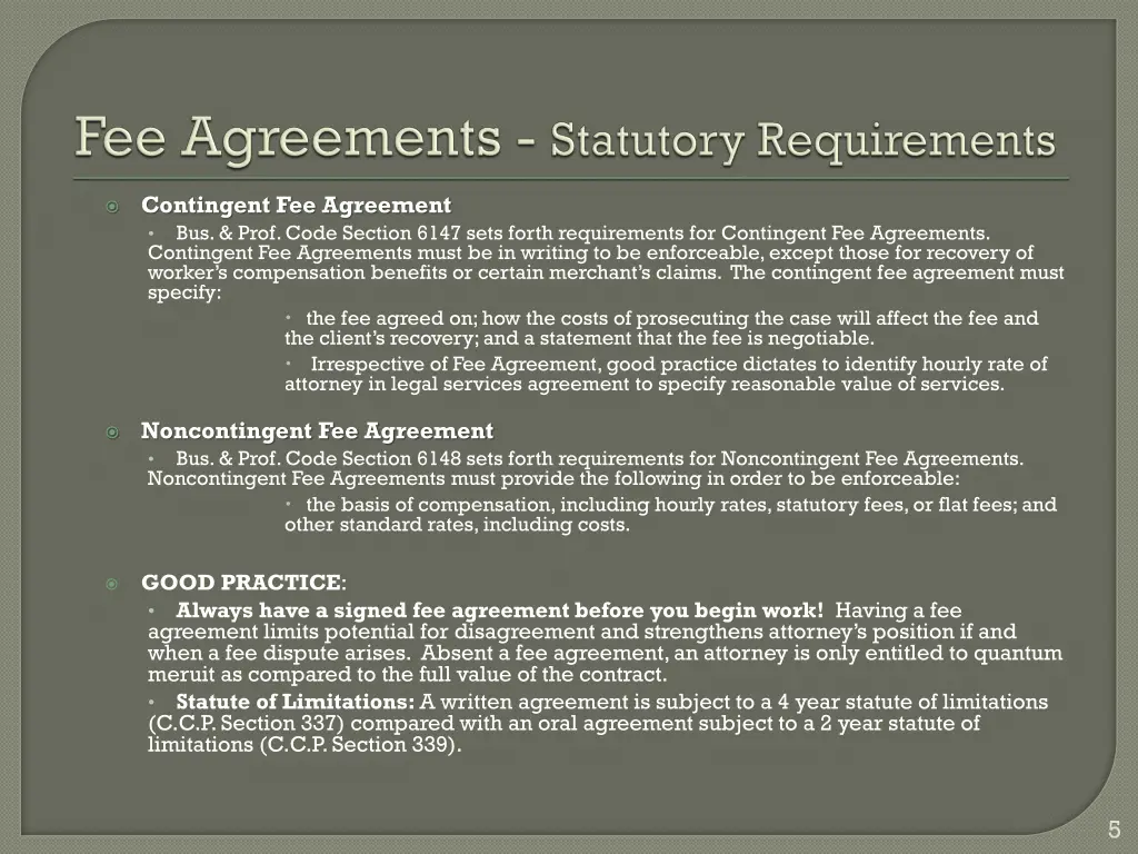 contingent fee agreement bus prof code section