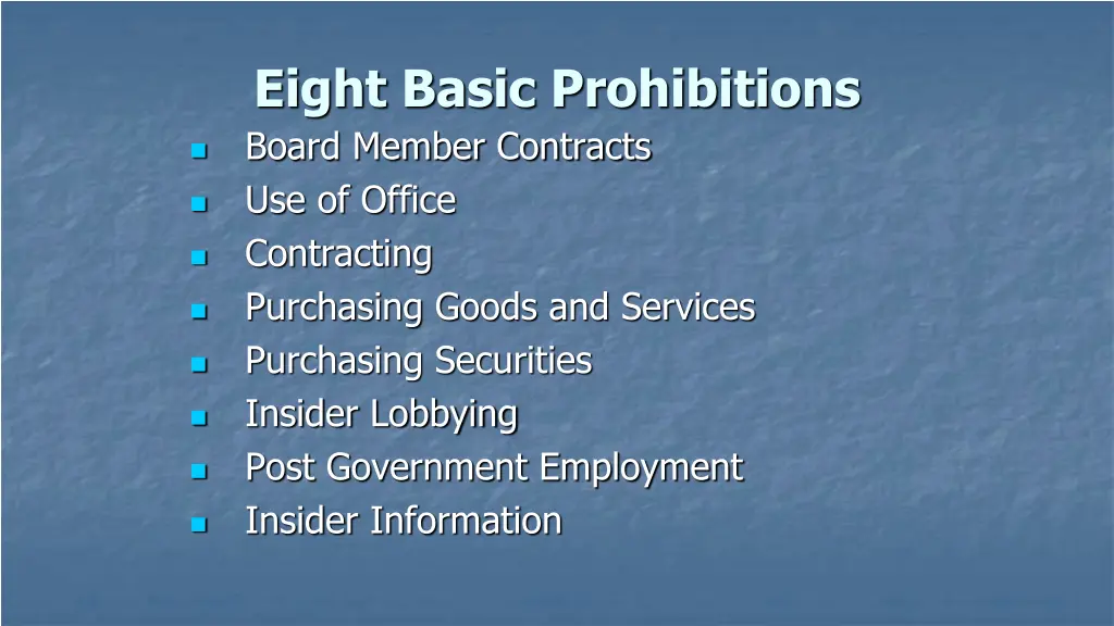 eight basic prohibitions board member contracts