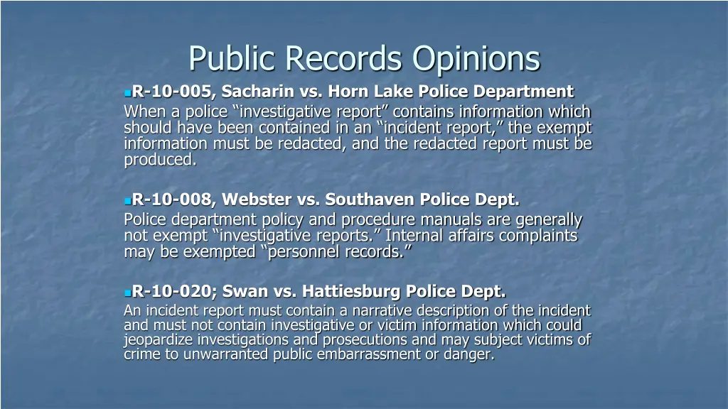 public records opinions r 10 005 sacharin vs horn