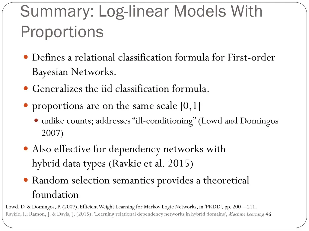 summary log linear models with proportions