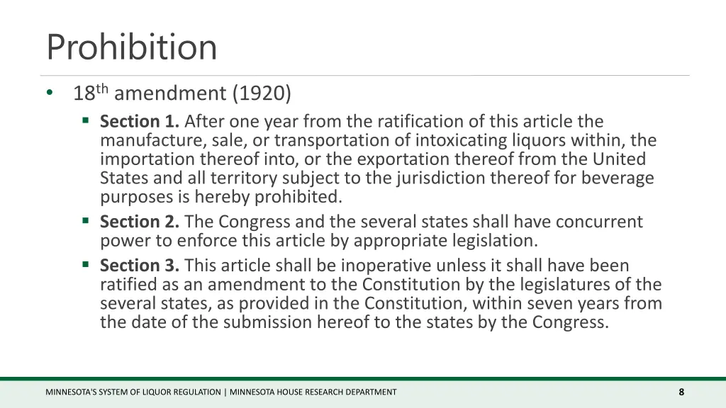 prohibition 18 th amendment 1920 section 1 after