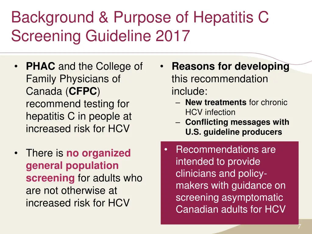 background purpose of hepatitis c screening