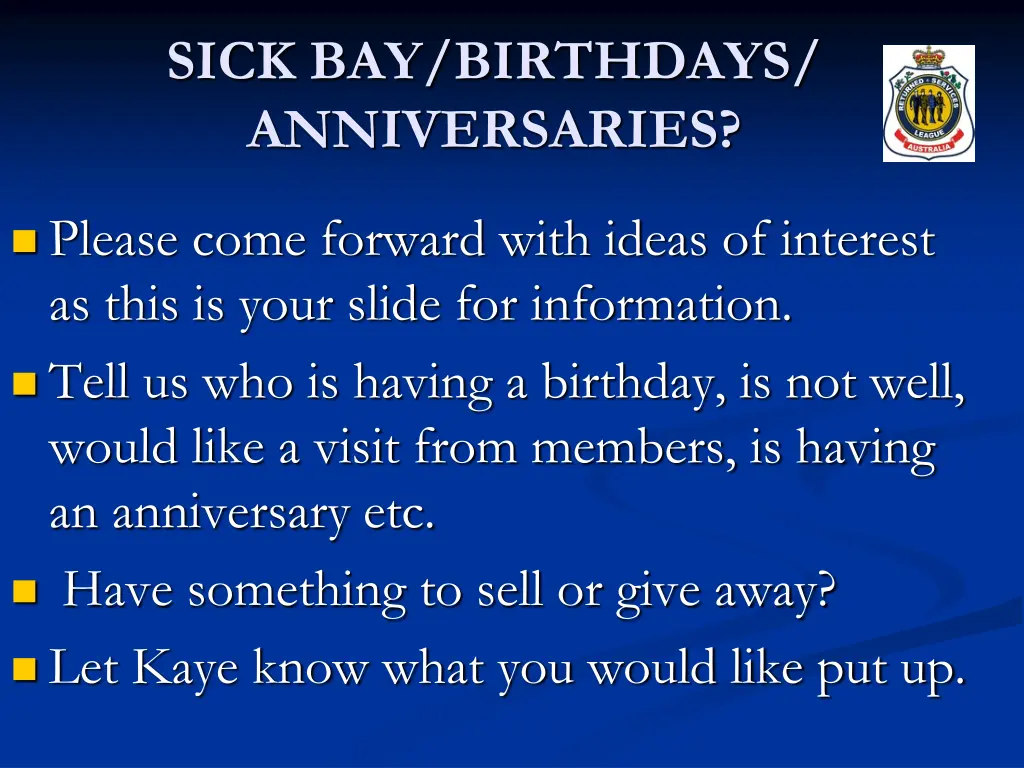 sick bay birthdays anniversaries