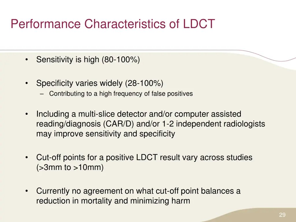 performance characteristics of ldct