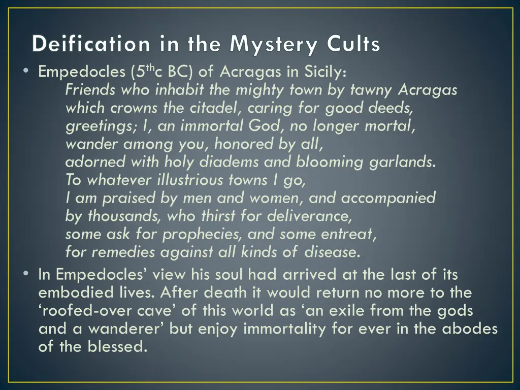 deification in the mystery cults empedocles