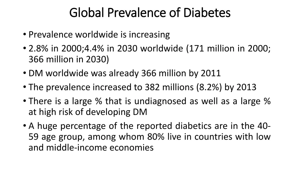 global prevalence of diabetes global prevalence