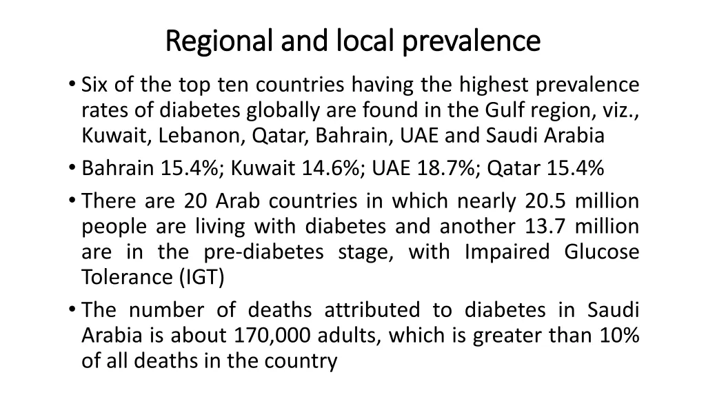 regional and local prevalence regional and local