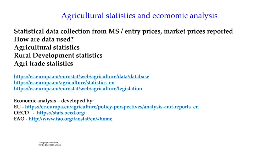 agricultural statistics and ecomomic analysis