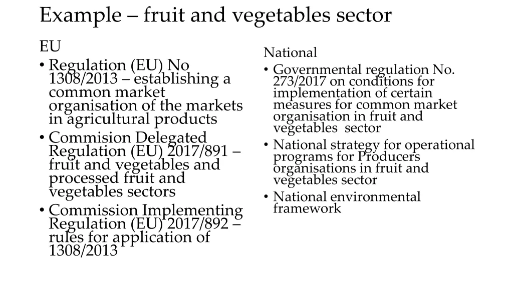 example fruit and vegetables sector