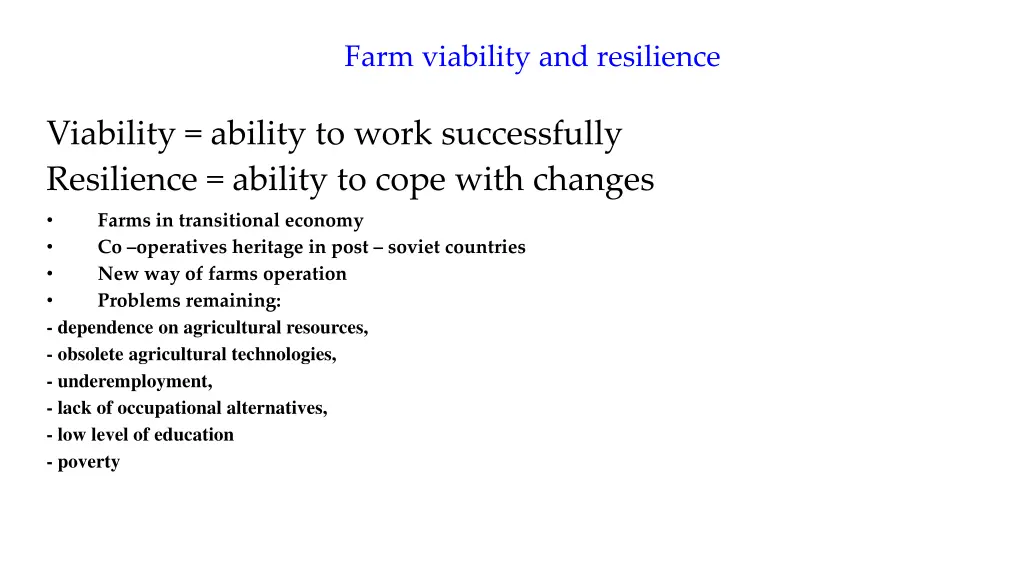 farm viability and resilience