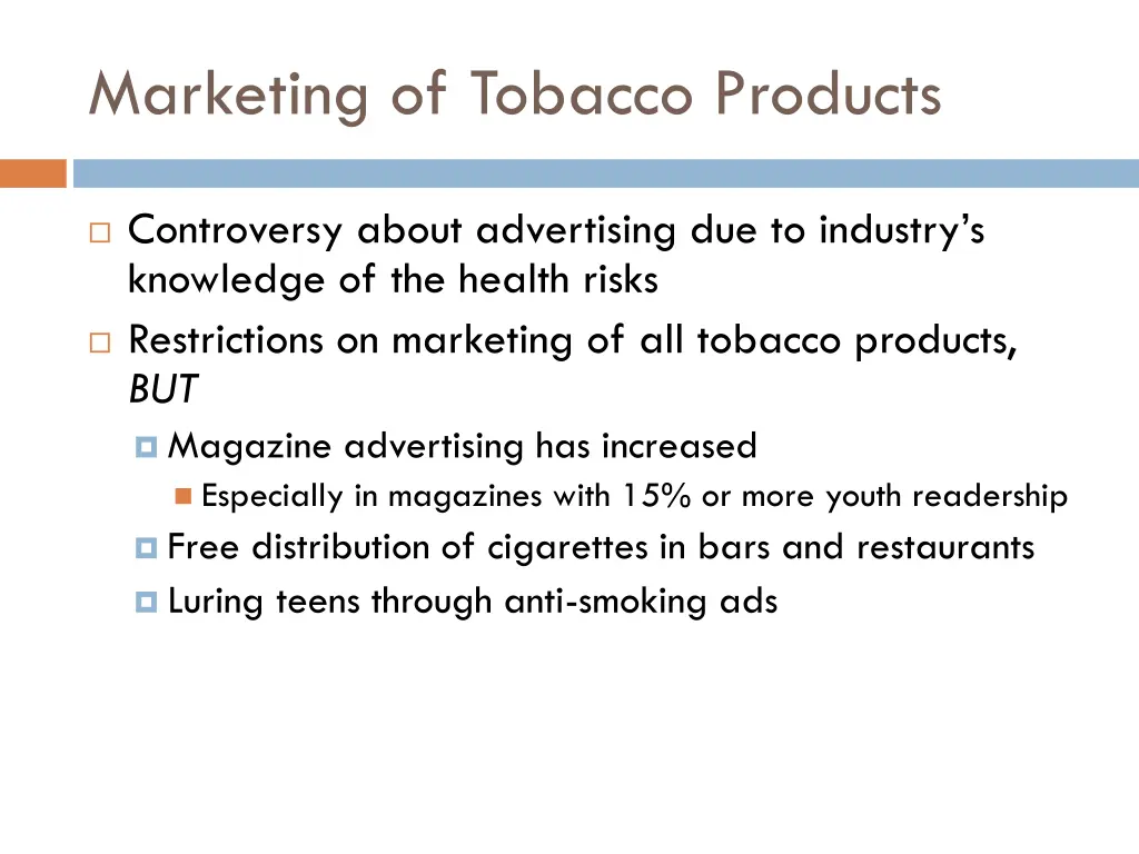 marketing of tobacco products