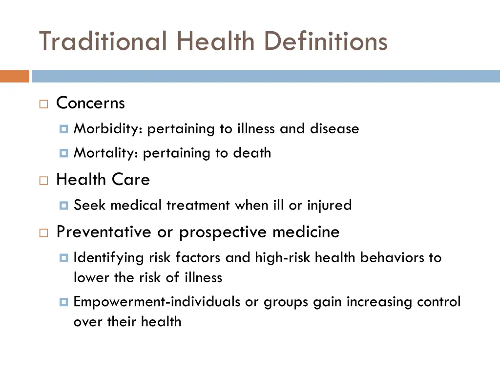 traditional health definitions