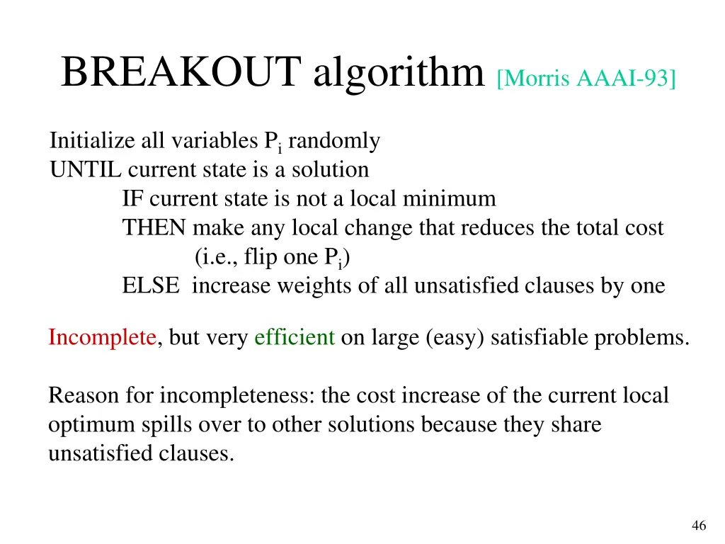 breakout algorithm morris aaai 93