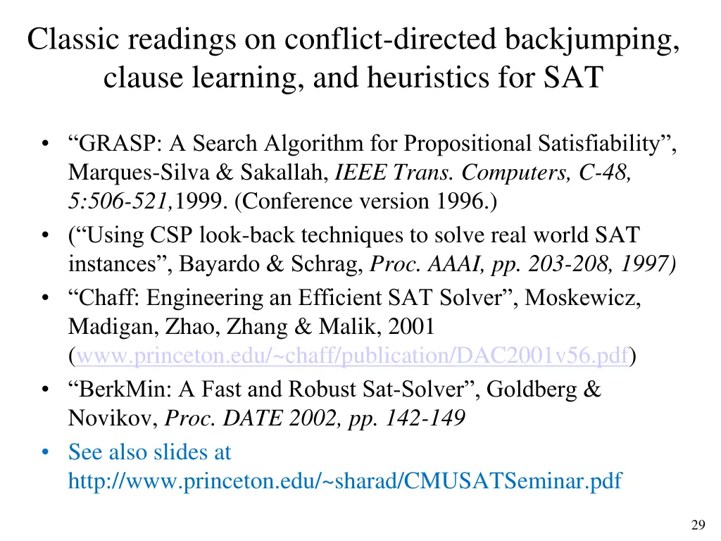 classic readings on conflict directed backjumping