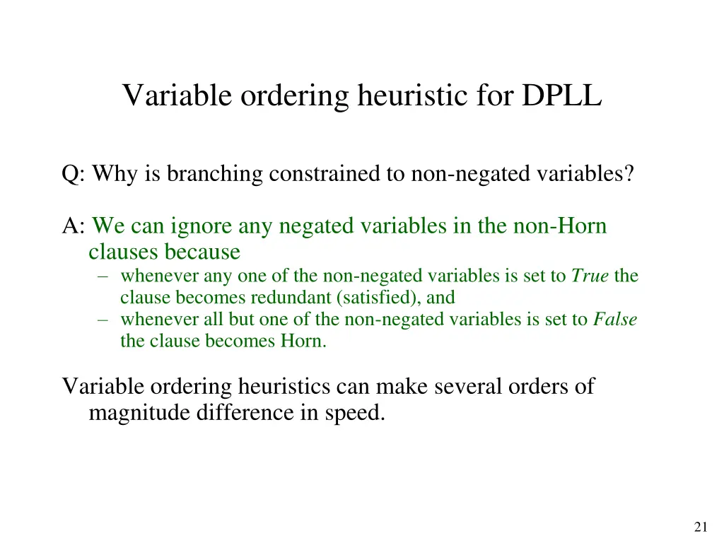 variable ordering heuristic for dpll