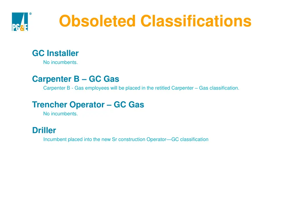 obsoleted classifications