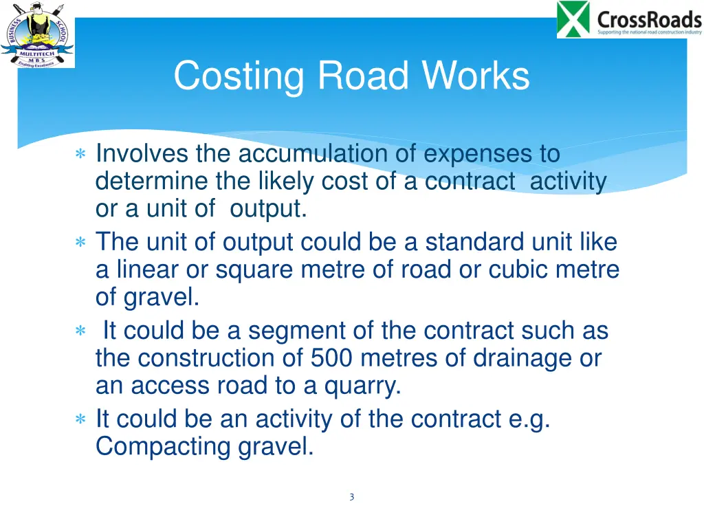 costing road works