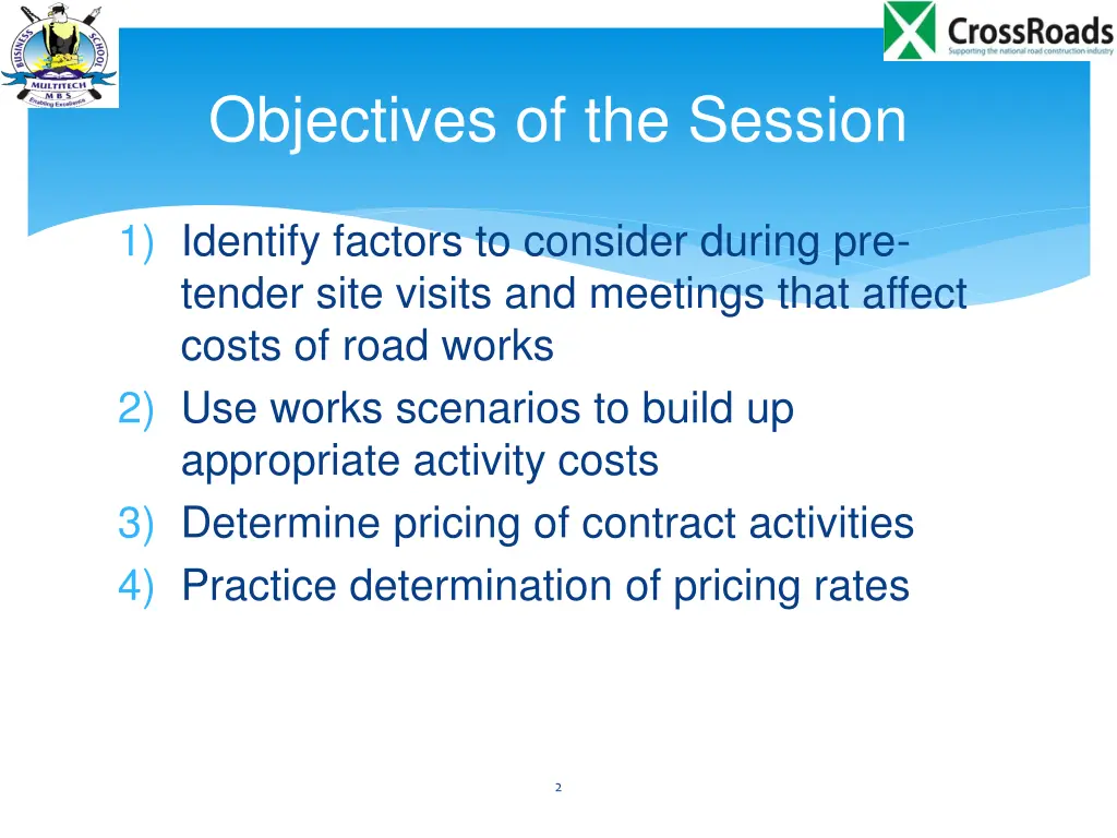 objectives of the session