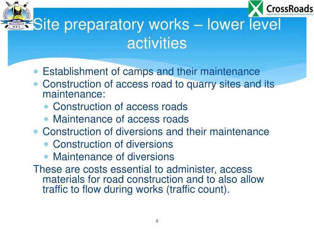 site preparatory works lower level activities