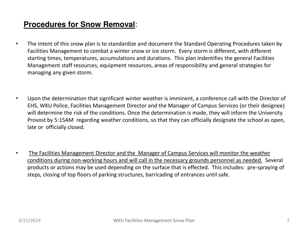 procedures for snow removal