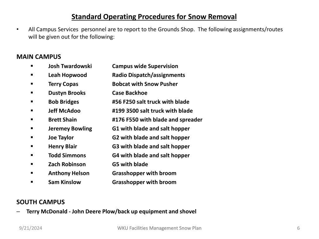 standard operating procedures for snow removal