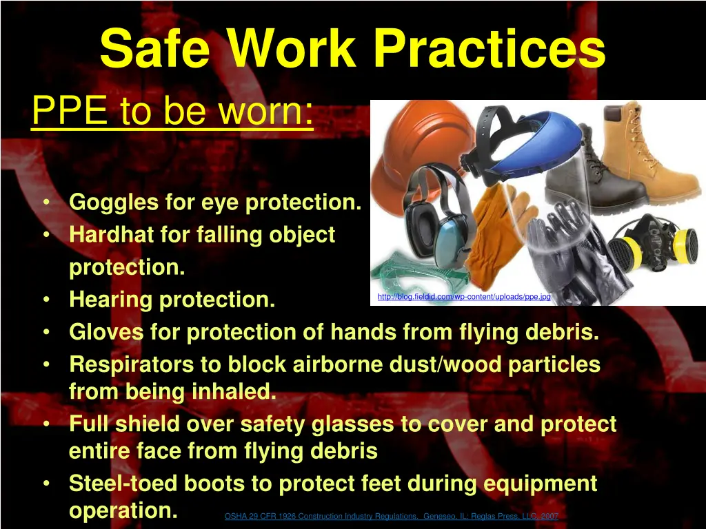 safe work practices ppe to be worn