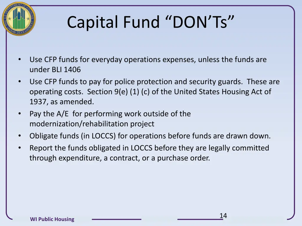 capital fund don ts