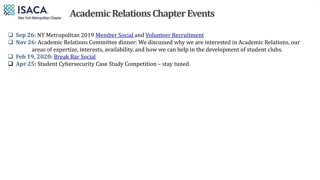 academic relations chapter events